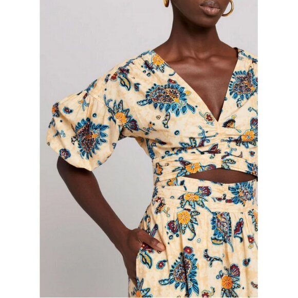 💕A.L.C.💕 Rylan Printed Puff Sleeve Top & Lucie Floral Maxi Skirt  ~ Apricot 2 - Picture 7 of 16